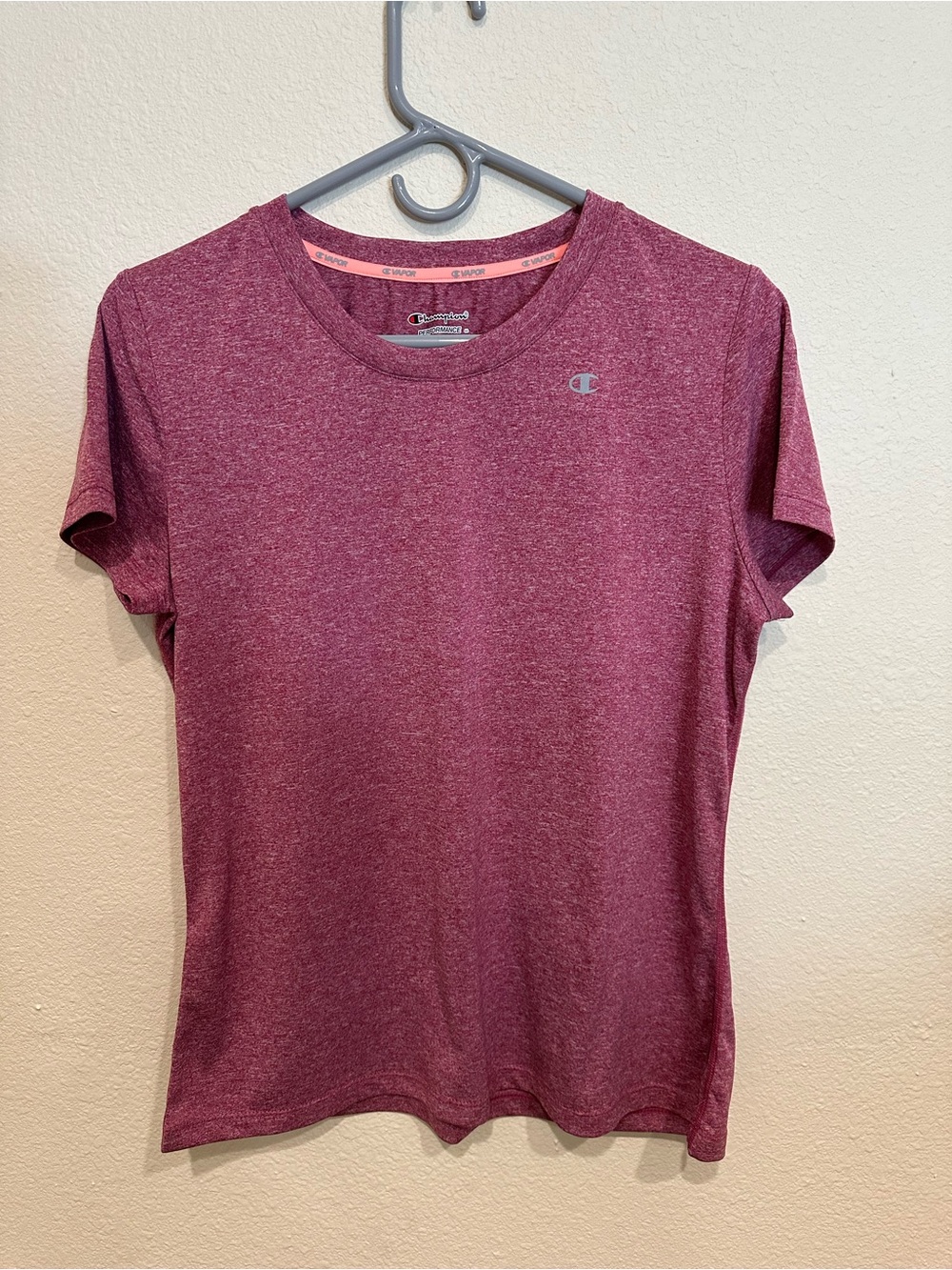 Women’s CHAMPION Exercise Crewneck Tees in Charcoal/Light Blue/Dusty Pink—M - Picture 2 of 16